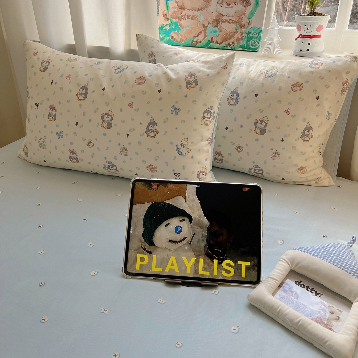 91家纺网 家纺一手货源 找家纺 六巷胡同 2026春夏新款INS卡通基础款全棉纯棉四件套-系列一 企鹅欢乐趴