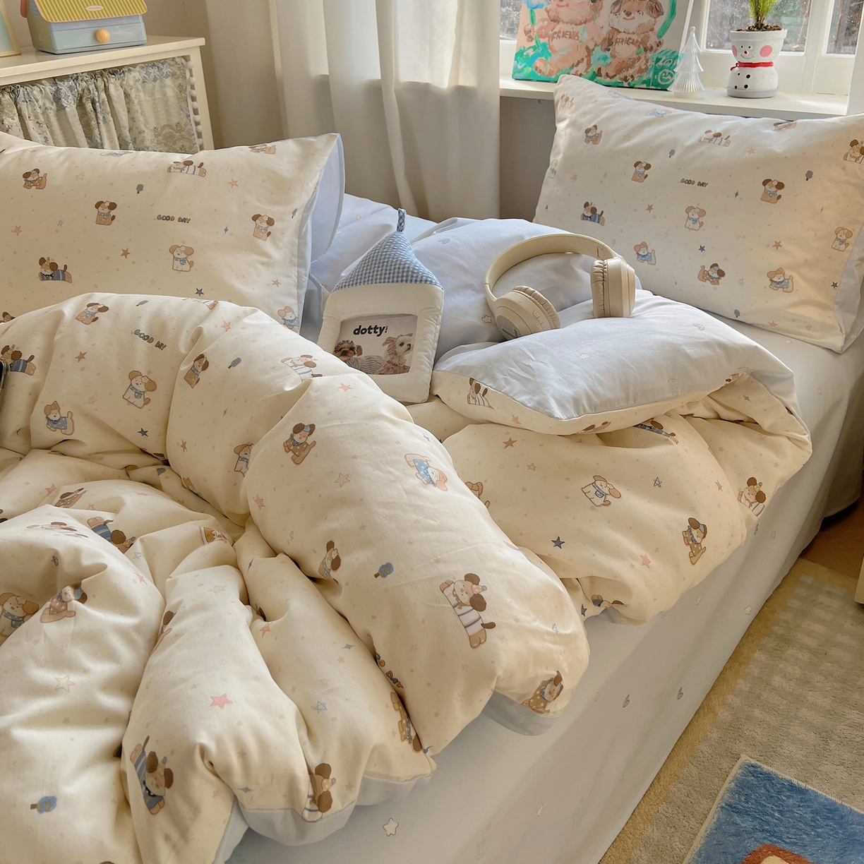 六巷胡同 2026春夏新款INS卡通基础款全棉纯棉四件套-系列一 星星小萌犬