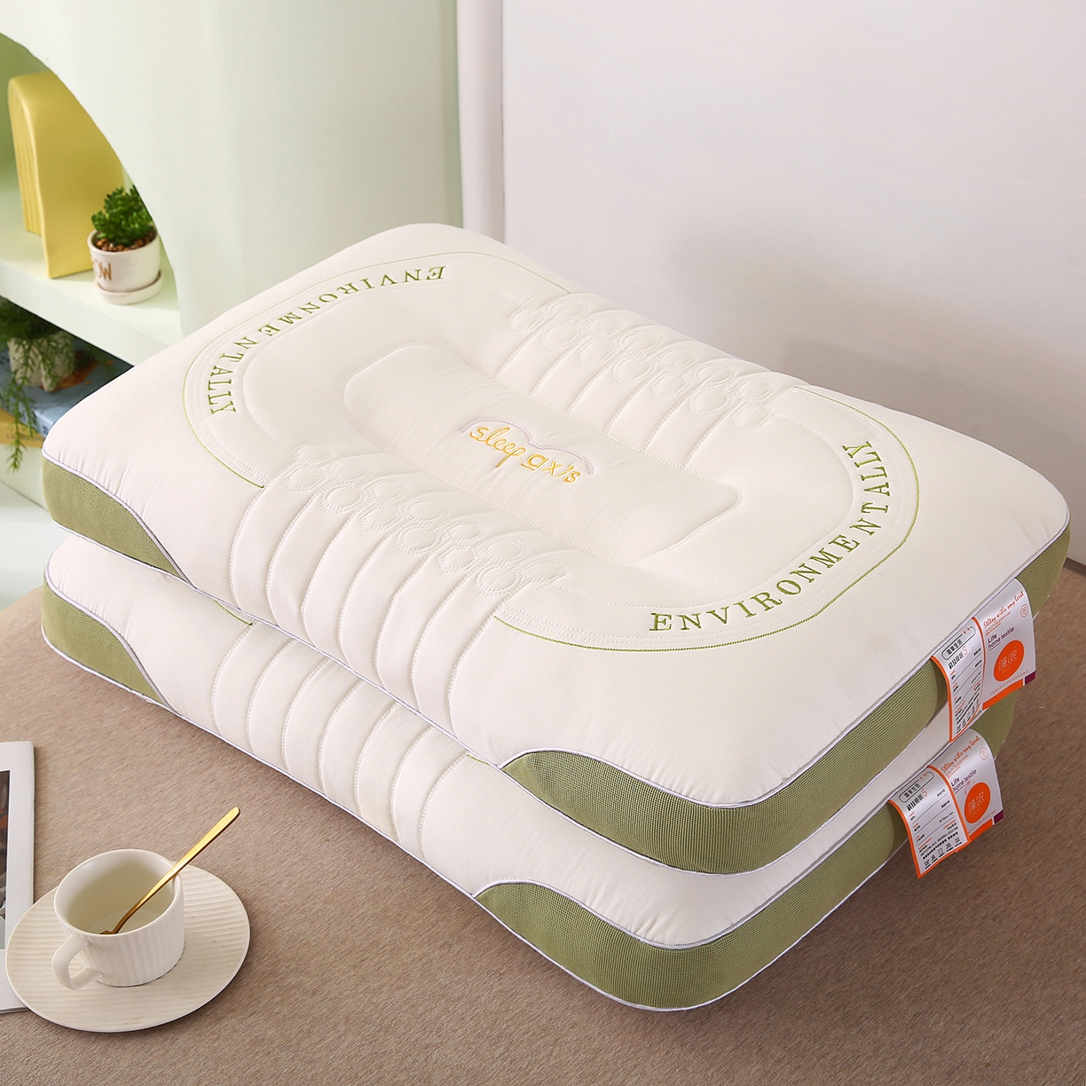 91家纺网 家纺一手货源 找家纺 （总）橘夏家纺 2025新款英文刺绣按摩枕枕头枕芯