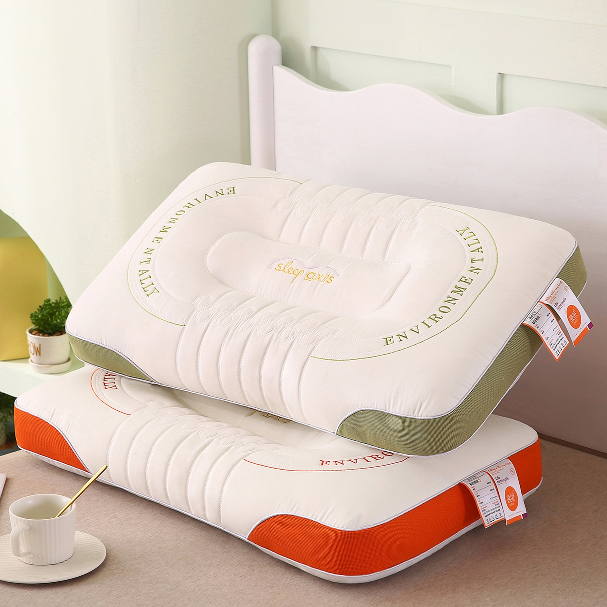 91家纺网 家纺一手货源 找家纺 （总）橘夏家纺 2025新款英文刺绣按摩枕枕头枕芯