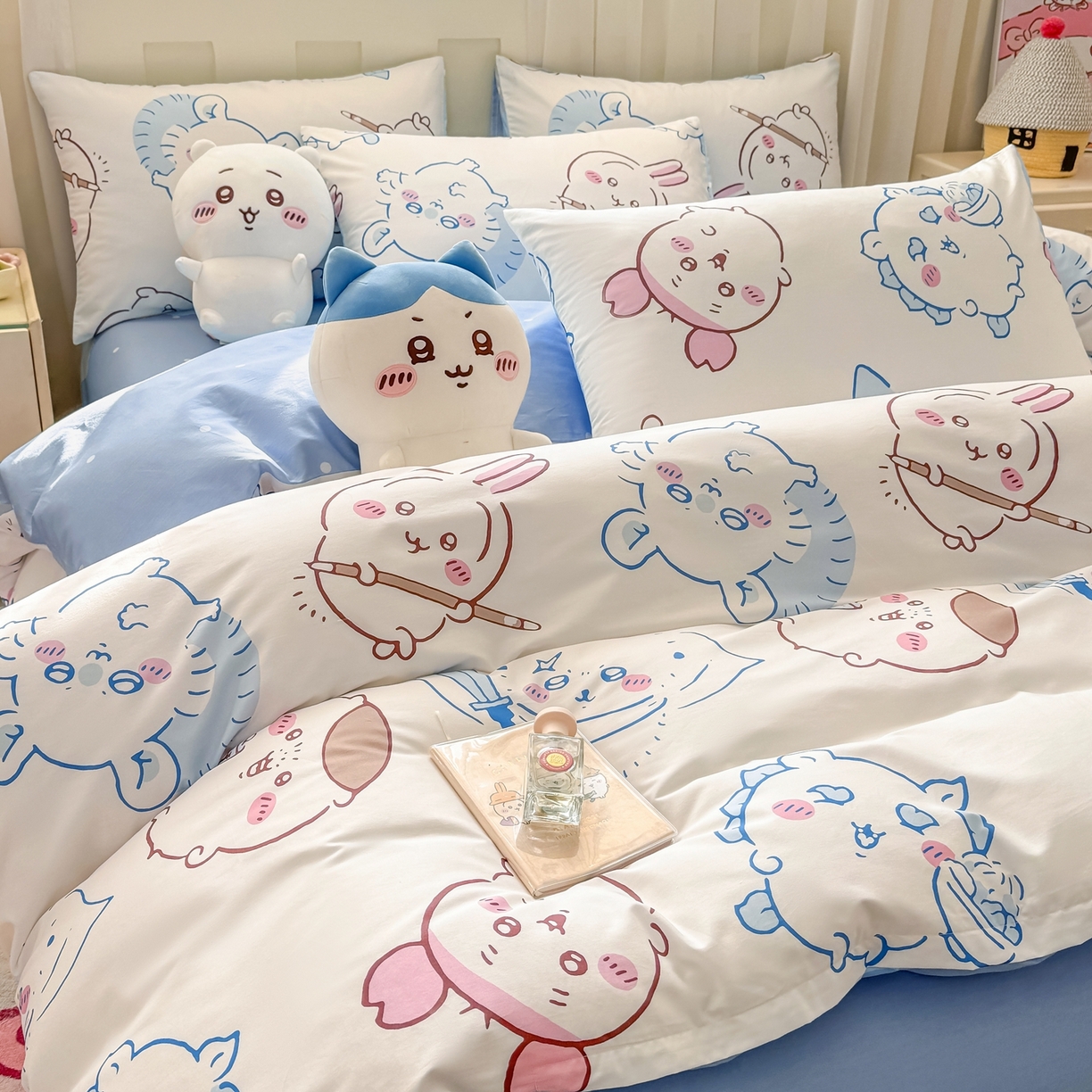 91家纺网 家纺一手货源 找家纺 博雅 2025新款吉伊卡哇正版授权全棉卡通印花四件套 白色吉伊卡哇