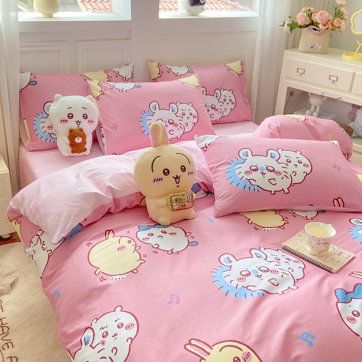 91家纺网 家纺一手货源 找家纺 博雅 2025新款吉伊卡哇正版授权全棉卡通印花四件套 粉色吉伊卡哇