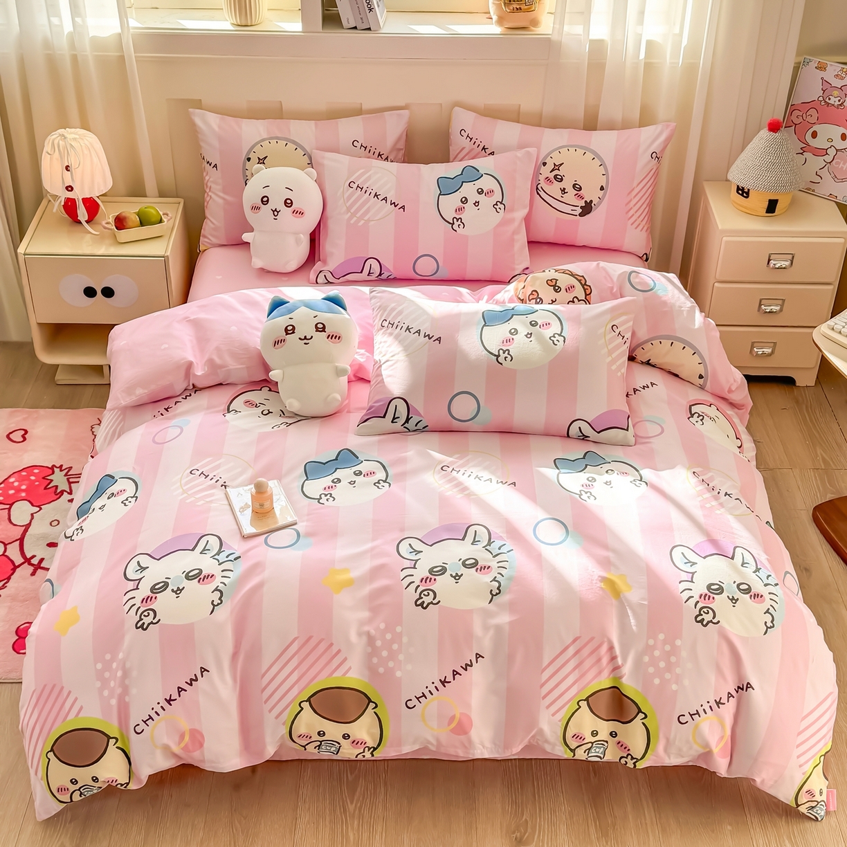 91家纺网 家纺一手货源 找家纺 博雅 2025新款吉伊卡哇正版授权全棉卡通印花四件套 家族吉伊卡哇