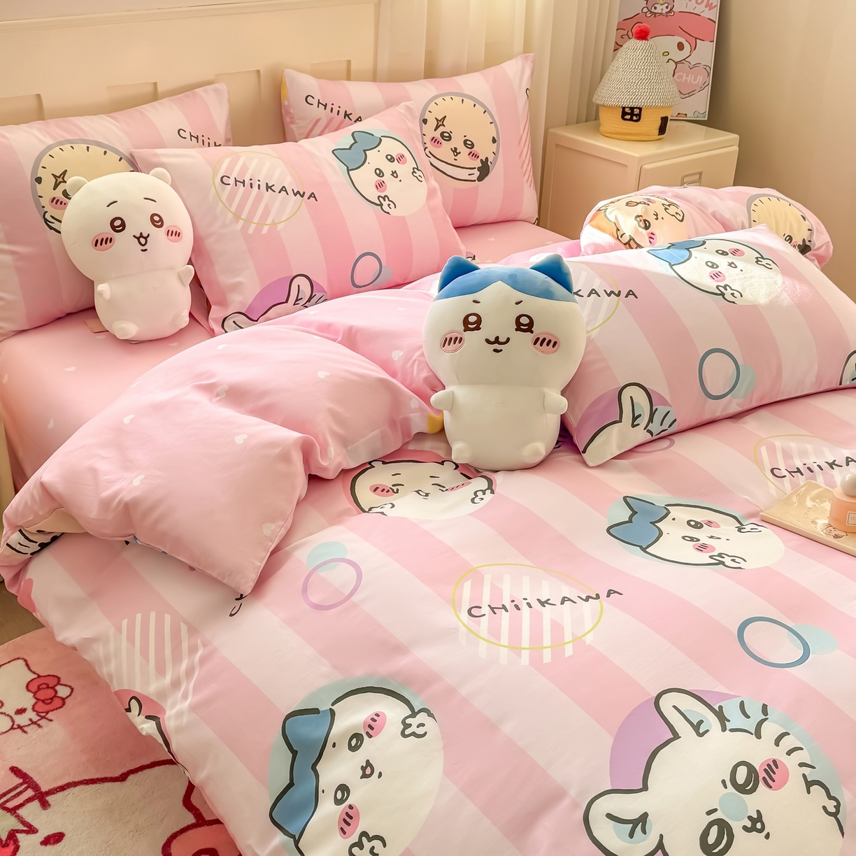 91家纺网 家纺一手货源 找家纺 博雅 2025新款吉伊卡哇正版授权全棉卡通印花四件套 家族吉伊卡哇