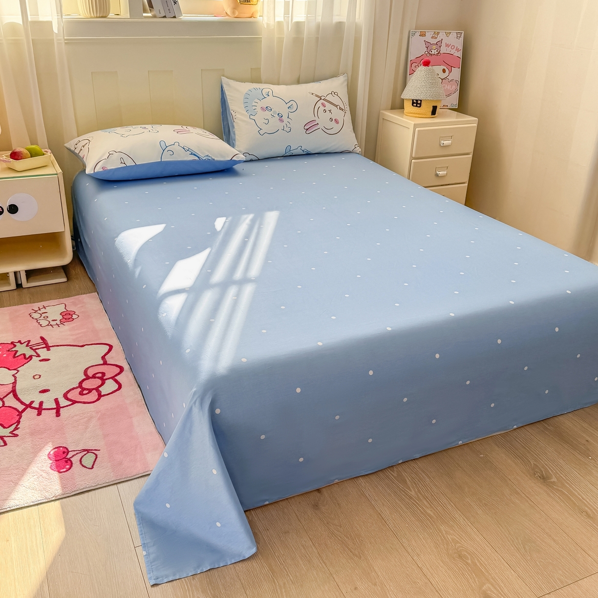 91家纺网 家纺一手货源 找家纺 博雅 2025新款吉伊卡哇正版授权全棉卡通印花四件套 白色吉伊卡哇