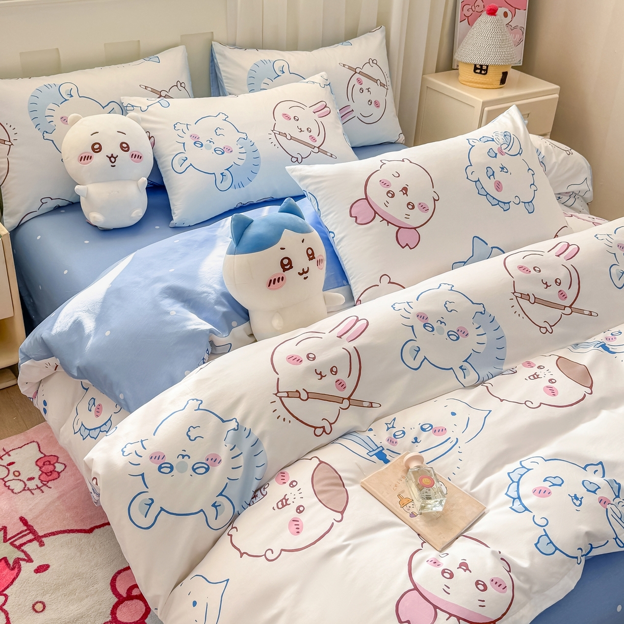 91家纺网 家纺一手货源 找家纺 博雅 2025新款吉伊卡哇正版授权全棉卡通印花四件套 白色吉伊卡哇