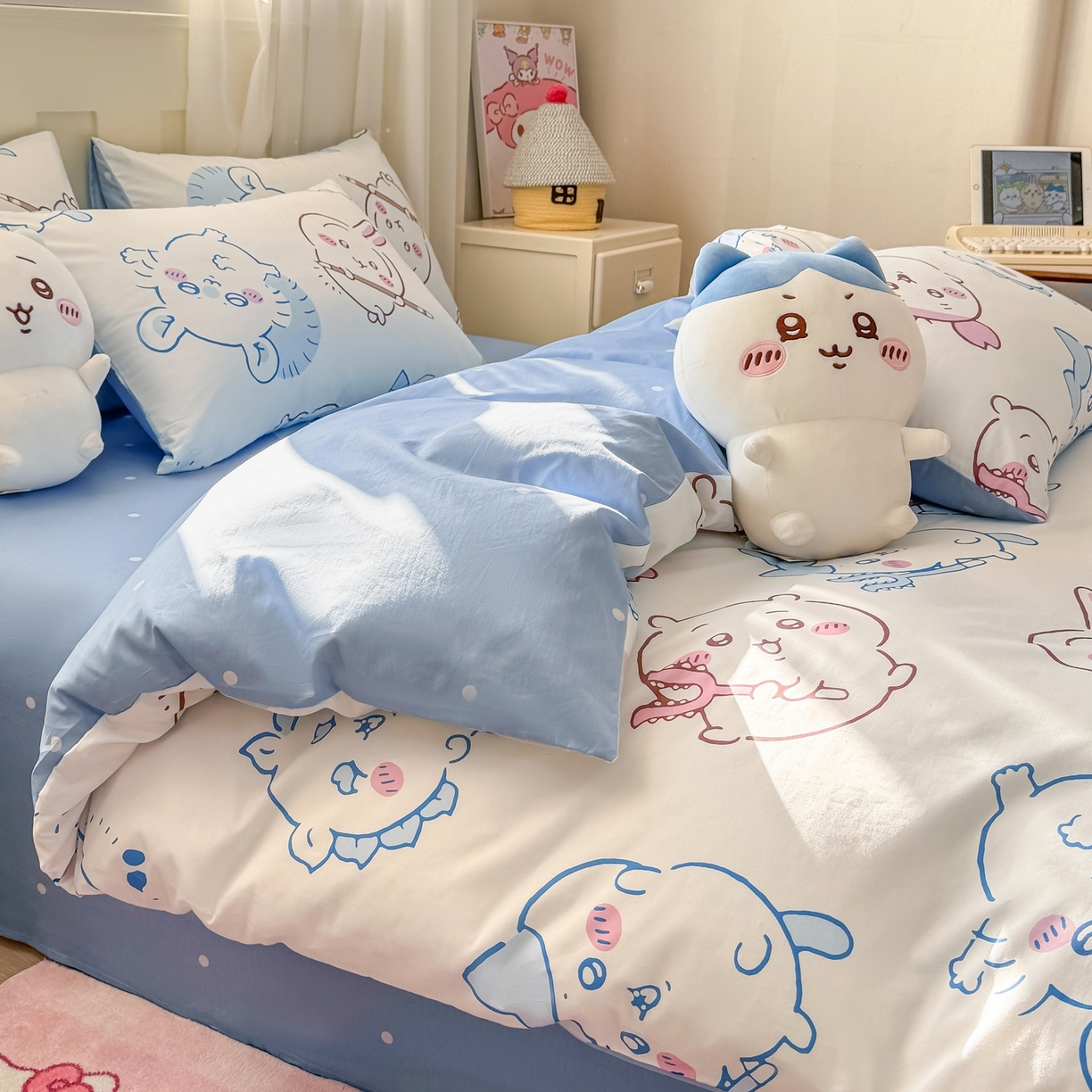 91家纺网 家纺一手货源 找家纺 博雅 2025新款吉伊卡哇正版授权全棉卡通印花四件套 白色吉伊卡哇