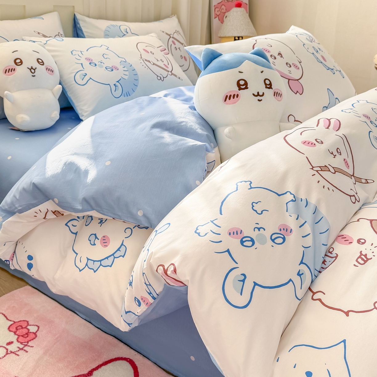 91家纺网 家纺一手货源 找家纺 博雅 2025新款吉伊卡哇正版授权全棉卡通印花四件套 白色吉伊卡哇