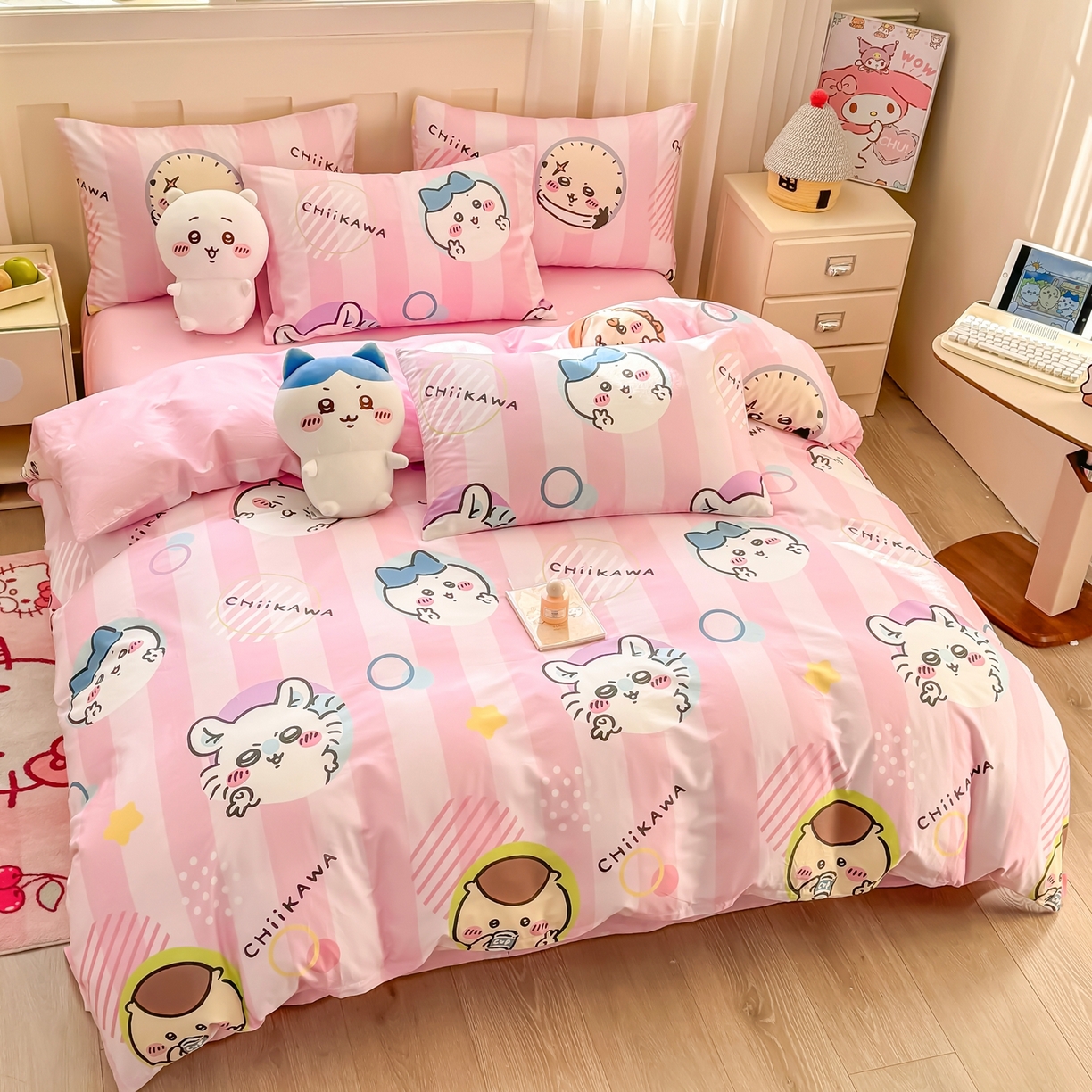 91家纺网 家纺一手货源 找家纺 博雅 2025新款吉伊卡哇正版授权全棉卡通印花四件套 家族吉伊卡哇