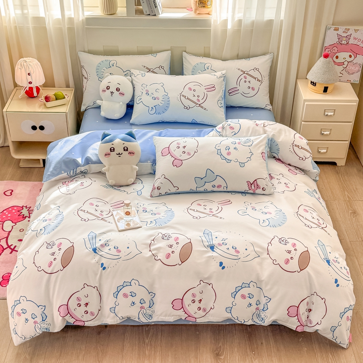 91家纺网 家纺一手货源 找家纺 博雅 2025新款吉伊卡哇正版授权全棉卡通印花四件套 白色吉伊卡哇