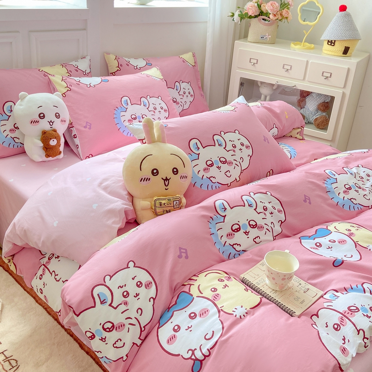 91家纺网 家纺一手货源 找家纺 博雅 2025新款吉伊卡哇正版授权全棉卡通印花四件套 粉色吉伊卡哇