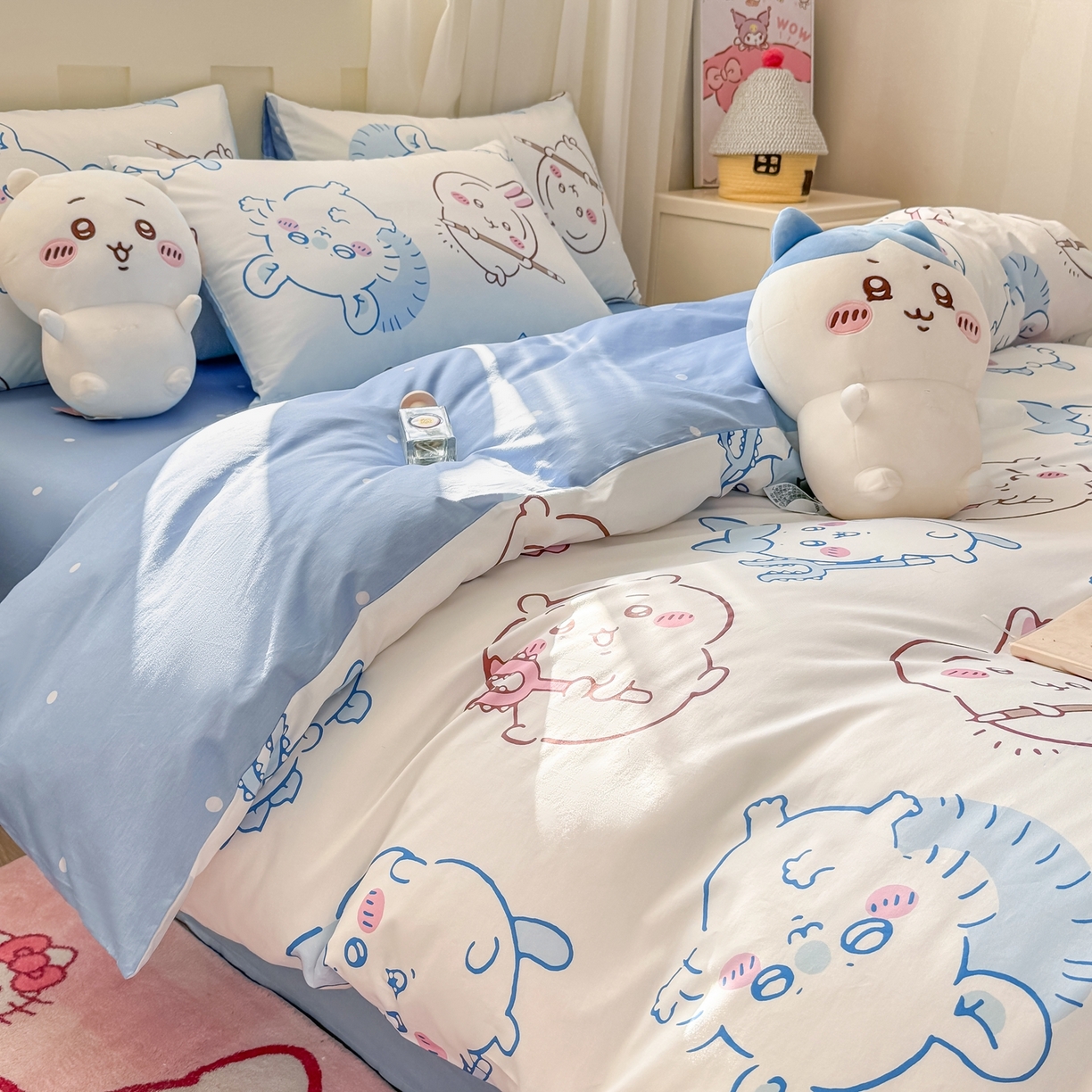 91家纺网 家纺一手货源 找家纺 博雅 2025新款吉伊卡哇正版授权全棉卡通印花四件套 白色吉伊卡哇