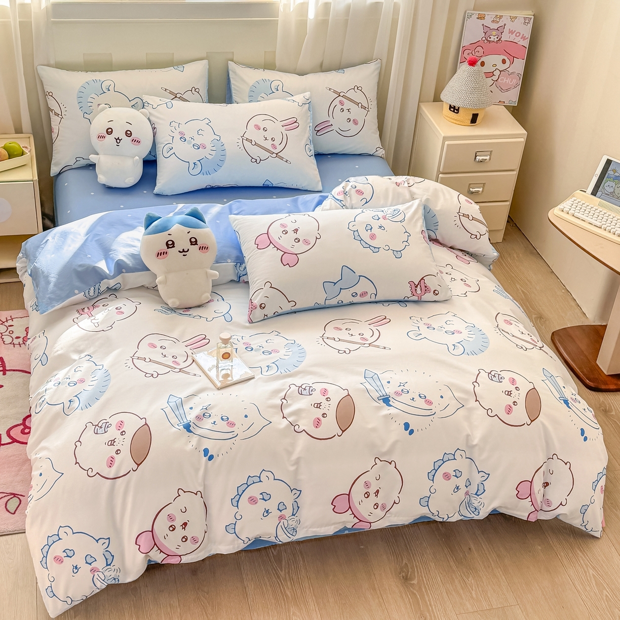 91家纺网 家纺一手货源 找家纺 博雅 2025新款吉伊卡哇正版授权全棉卡通印花四件套 白色吉伊卡哇