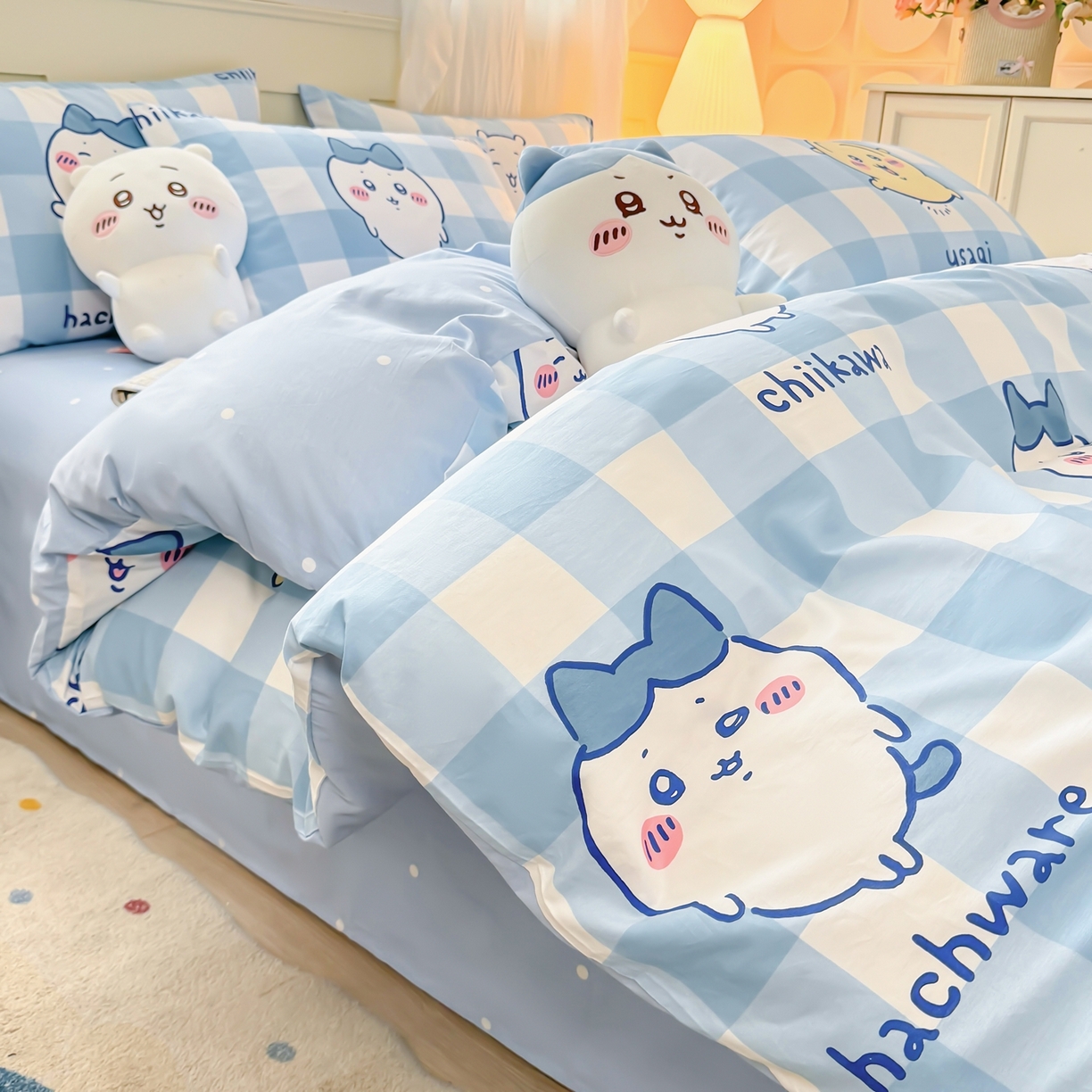 91家纺网 家纺一手货源 找家纺 博雅 2025新款吉伊卡哇正版授权全棉卡通印花四件套 蓝格吉伊卡哇