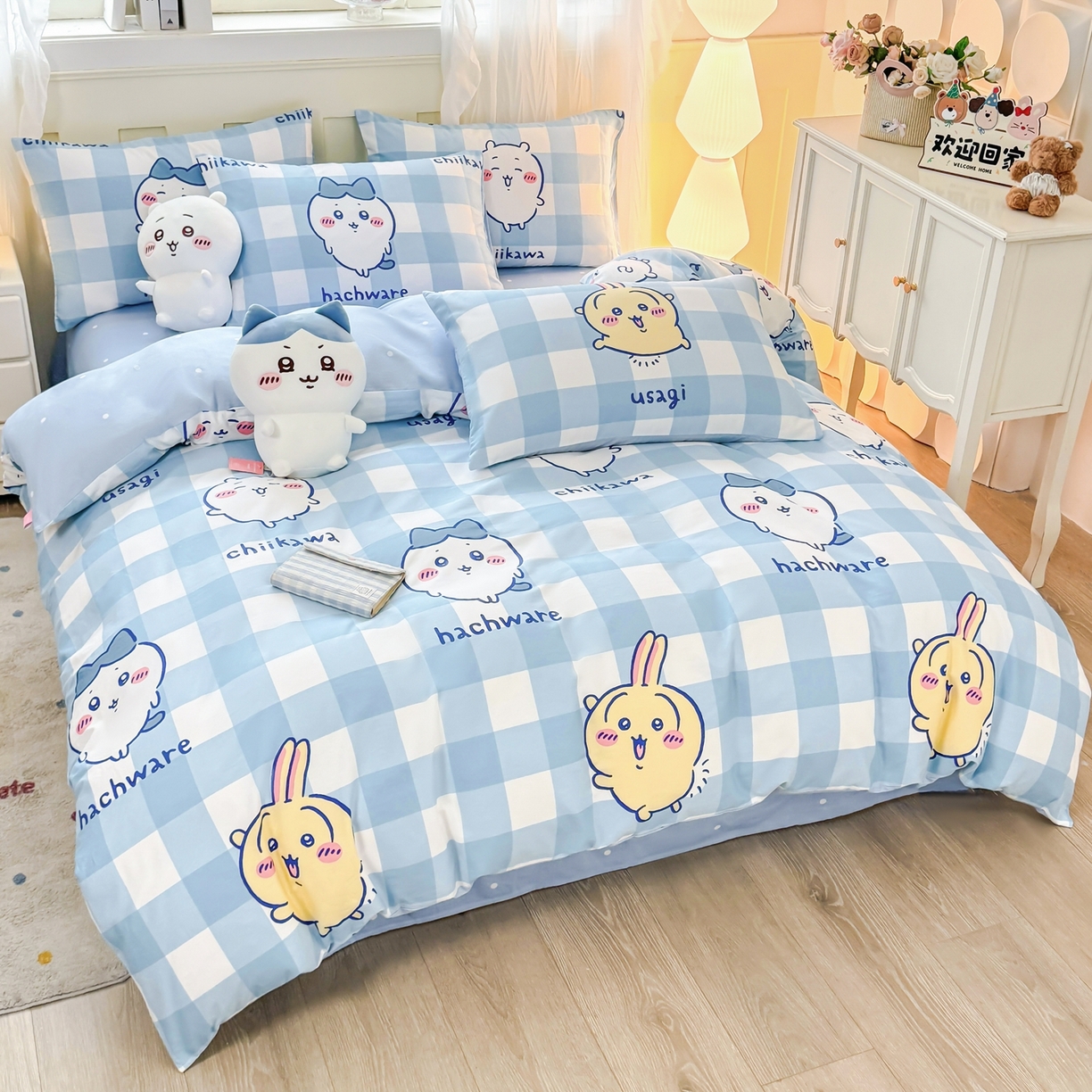 91家纺网 家纺一手货源 找家纺 博雅 2025新款吉伊卡哇正版授权全棉卡通印花四件套 蓝格吉伊卡哇