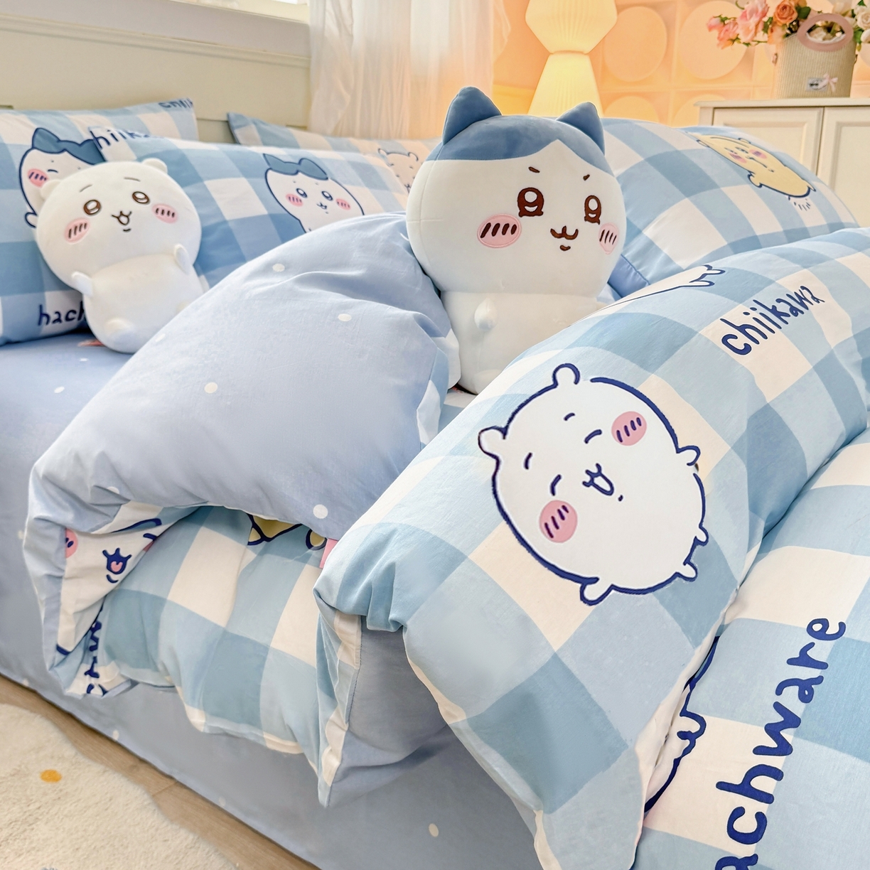 91家纺网 家纺一手货源 找家纺 博雅 2025新款吉伊卡哇正版授权全棉卡通印花四件套 蓝格吉伊卡哇