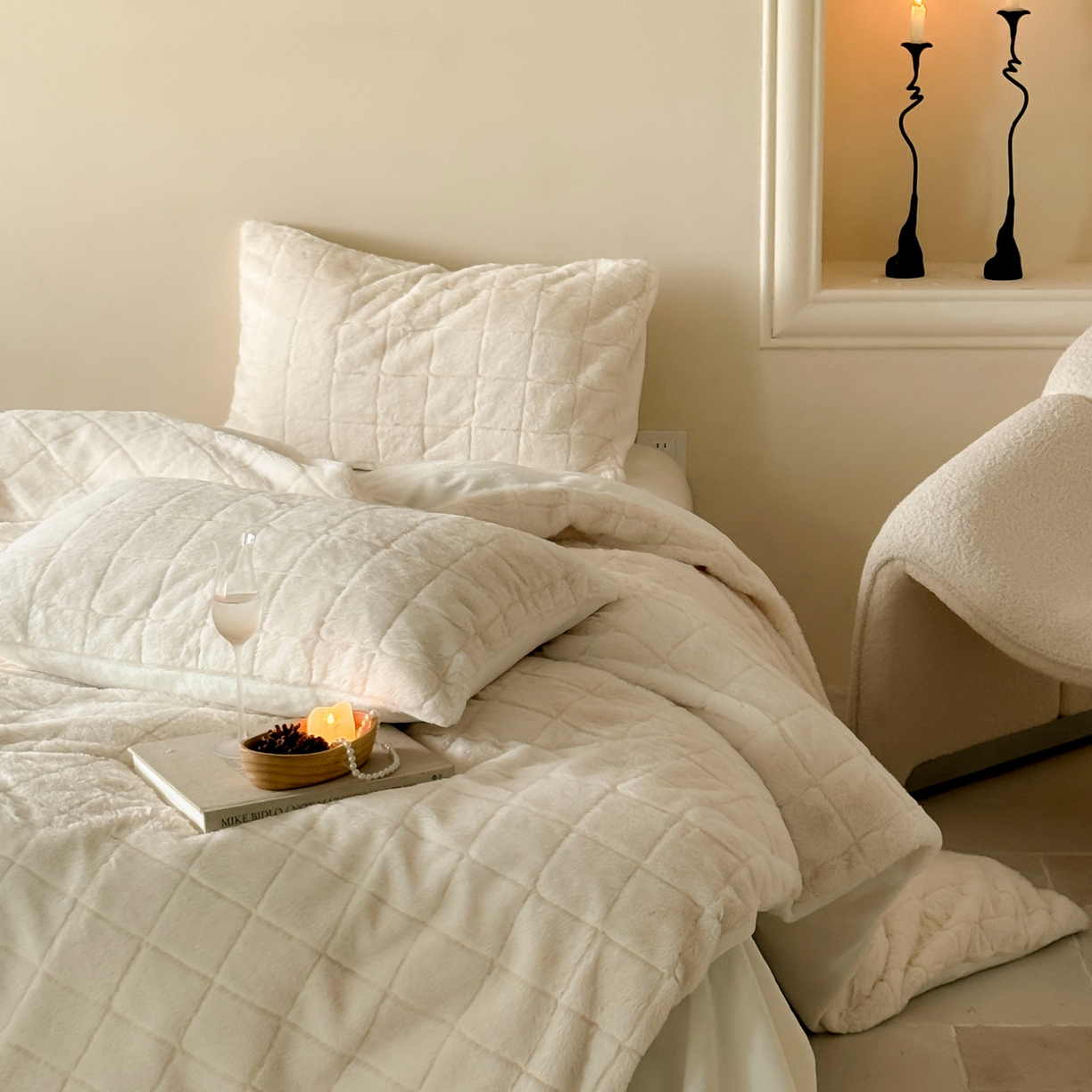 91家纺网 家纺一手货源 找家纺 （总）ONE TWO ONE 121 2025秋冬新款纯色双拼兔毛绒牛奶绒床上用品被套床单枕套四件套被子床垫褥子被芯毛毯-晚意方糖【提供买家秀 会员-10 】