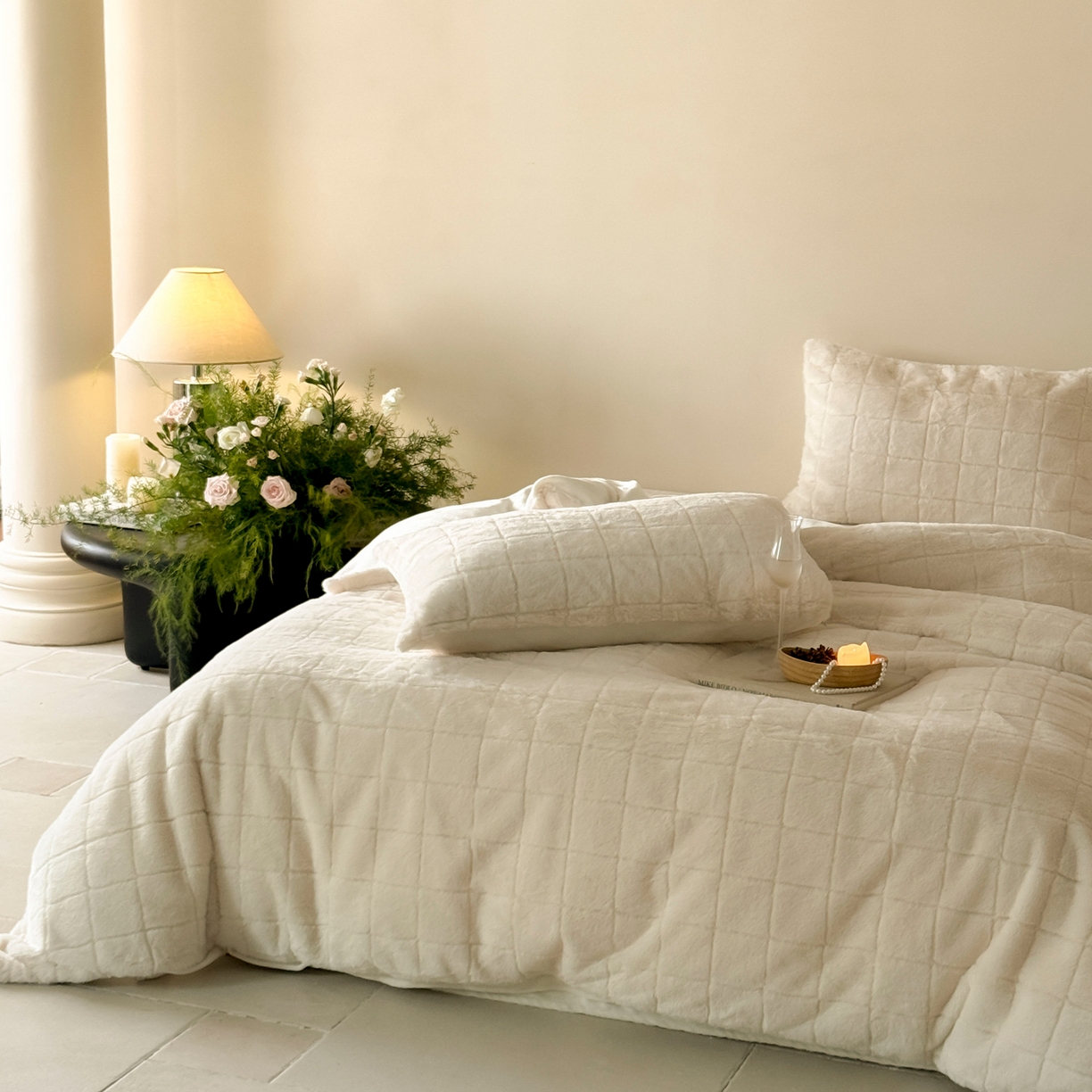 91家纺网 家纺一手货源 找家纺 （总）ONE TWO ONE 121 2025秋冬新款纯色双拼兔毛绒牛奶绒床上用品被套床单枕套四件套被子床垫褥子被芯毛毯-晚意方糖【提供买家秀 会员-10 】