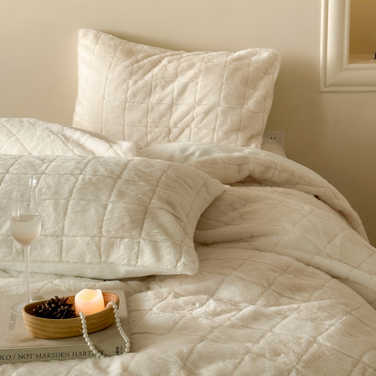 91家纺网 家纺一手货源 找家纺 （总）ONE TWO ONE 121 2025秋冬新款纯色双拼兔毛绒牛奶绒床上用品被套床单枕套四件套被子床垫褥子被芯毛毯-晚意方糖【提供买家秀 会员-10 】