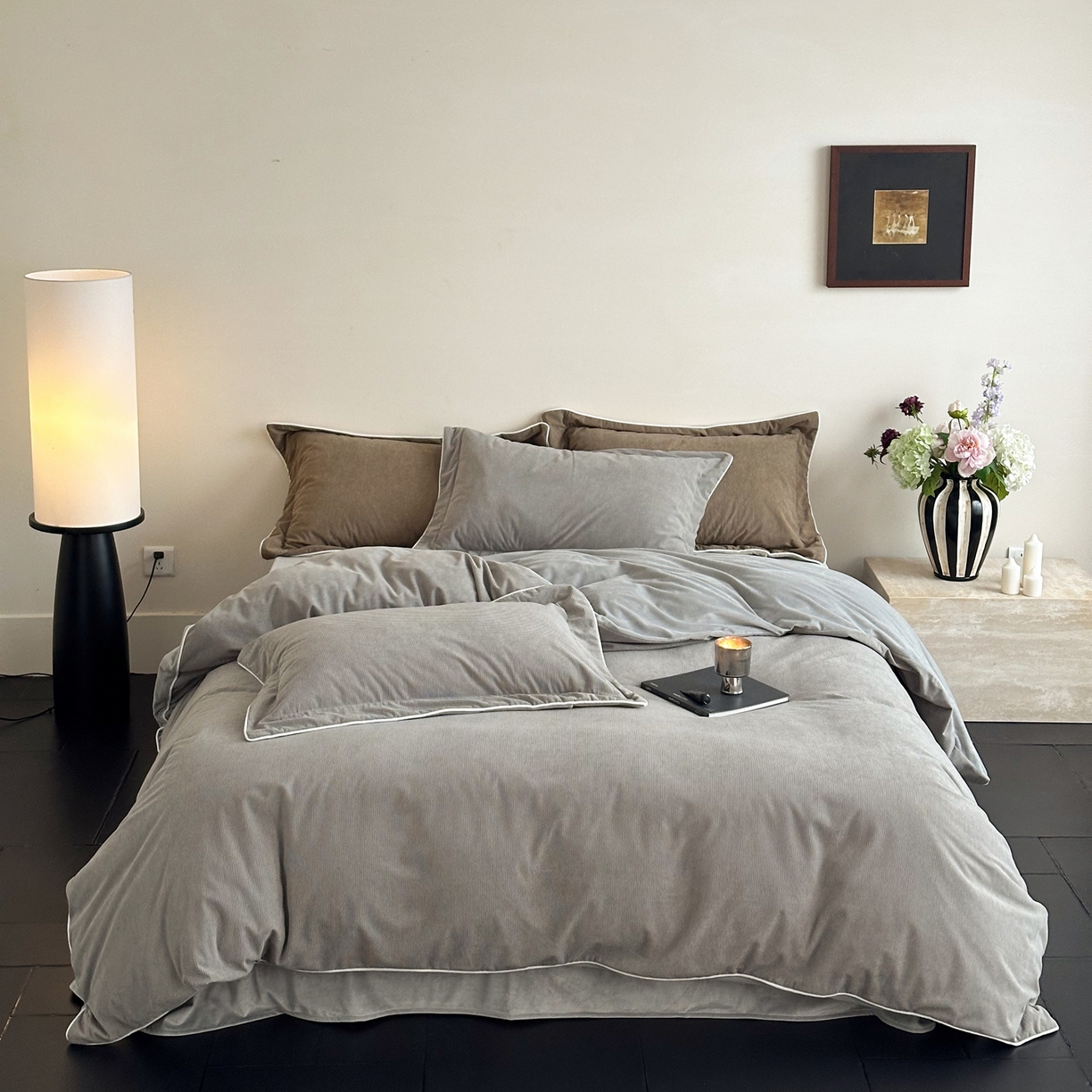 91家纺网 家纺一手货源 找家纺 ONE TWO ONE 121 【提供买家秀】【控价商品】2025新款提花婴儿绒四件套牛奶绒被套床单枕套毛毯被罩被子被芯床品控价 【卷后标准 268 加大 288 】会员-10 沉香-灰