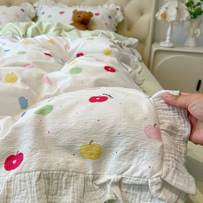 91家纺网 家纺一手货源 找家纺 （总）繁花家居 2025新款高弹线云感木棉多层纱花边超软四件套-风格二