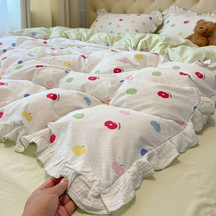 91家纺网 家纺一手货源 找家纺 （总）繁花家居 2025新款高弹线云感木棉多层纱花边超软四件套-风格二