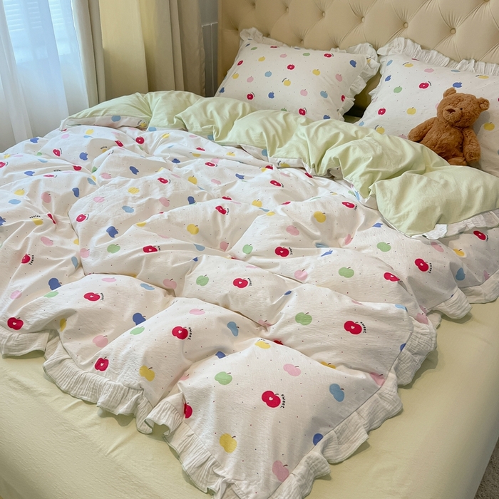 91家纺网 家纺一手货源 找家纺 （总）繁花家居 2025新款高弹线云感木棉多层纱花边超软四件套-风格二