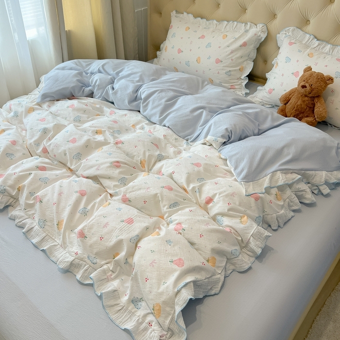 繁花家居 2025新款高弹线云感木棉多层纱花边超软四件套-风格二 彩色南瓜