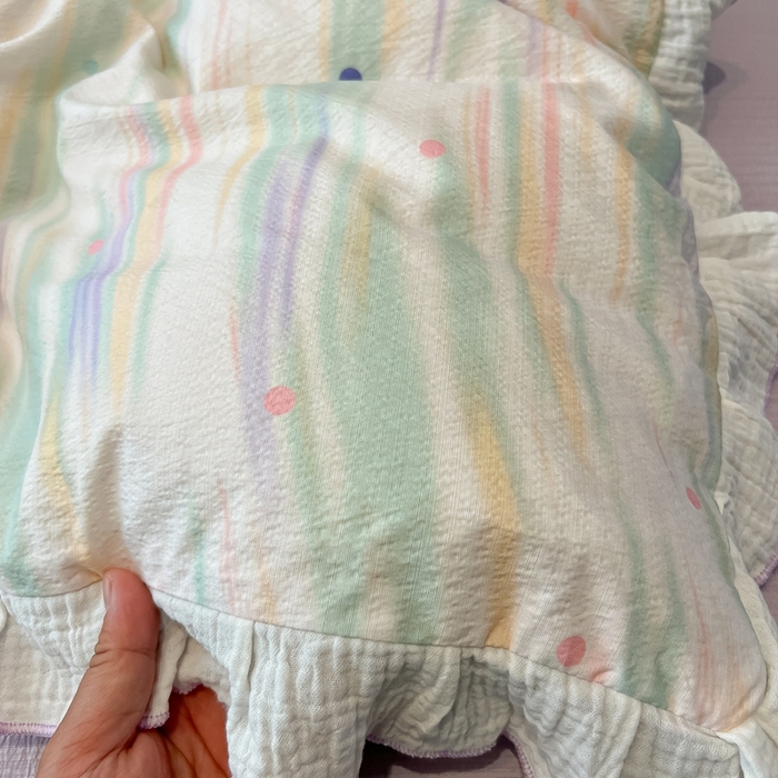 91家纺网 家纺一手货源 找家纺 繁花家居 2025新款高弹线云感木棉多层纱花边超软四件套-风格二 色彩斑斓