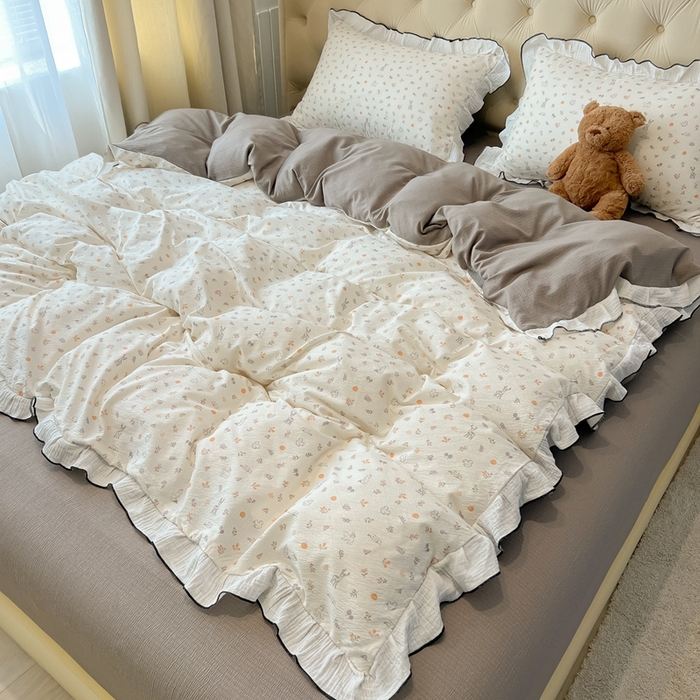 繁花家居 2025新款高弹线云感木棉多层纱花边超软四件套-风格二 森林公园