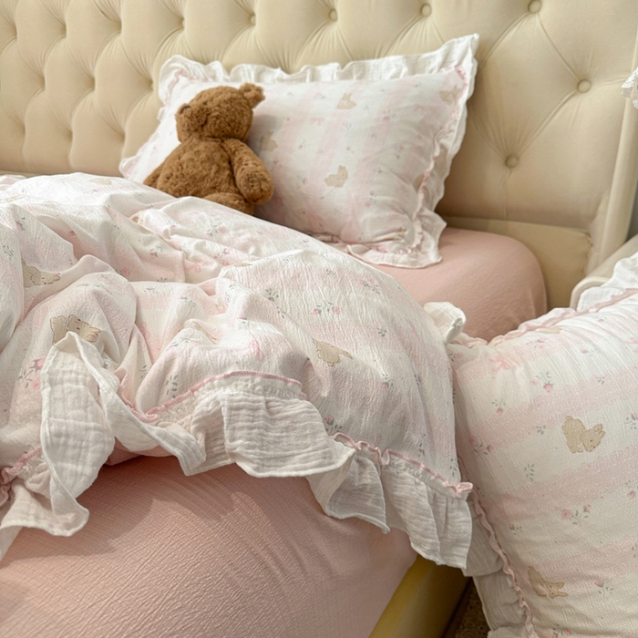 91家纺网 家纺一手货源 找家纺 （总）繁花家居 2025新款高弹线云感木棉多层纱花边超软四件套-风格二