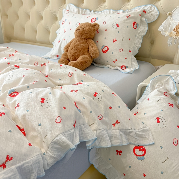 91家纺网 家纺一手货源 找家纺 （总）繁花家居 2025新款高弹线云感木棉多层纱花边超软四件套-风格二