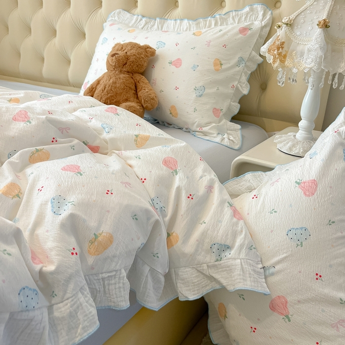 91家纺网 家纺一手货源 找家纺 （总）繁花家居 2025新款高弹线云感木棉多层纱花边超软四件套-风格二