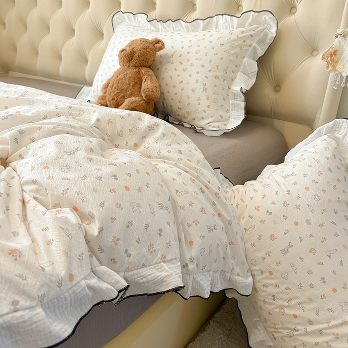 91家纺网 家纺一手货源 找家纺 （总）繁花家居 2025新款高弹线云感木棉多层纱花边超软四件套-风格二