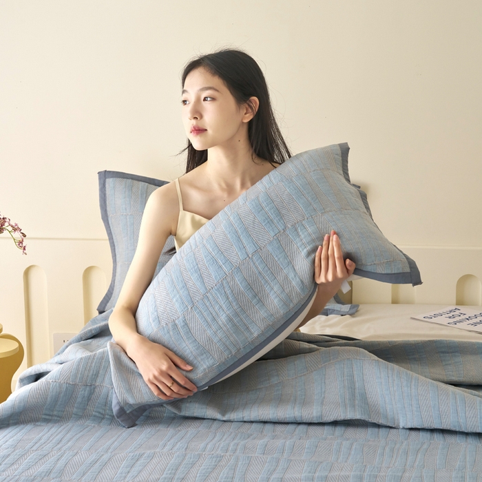 91家纺网 家纺一手货源 找家纺 （总）棠薇家纺 2025新款提花绑带款枕巾棉纱布枕巾夹棉枕头巾