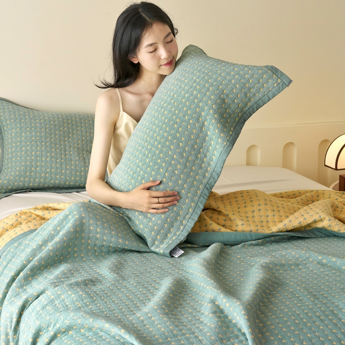 91家纺网 家纺一手货源 找家纺 （总）棠薇家纺 2025新款提花绑带款枕巾棉纱布枕巾夹棉枕头巾