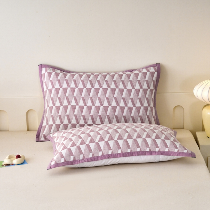 91家纺网 家纺一手货源 找家纺 棠薇家纺 2025新款提花绑带款枕巾棉纱布枕巾夹棉枕头巾 菱格紫