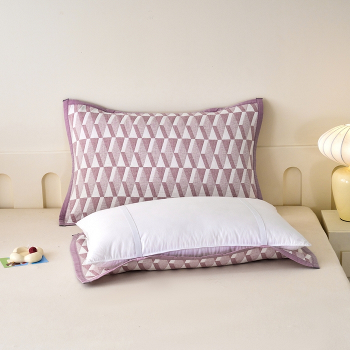 91家纺网 家纺一手货源 找家纺 棠薇家纺 2025新款提花绑带款枕巾棉纱布枕巾夹棉枕头巾 菱格紫