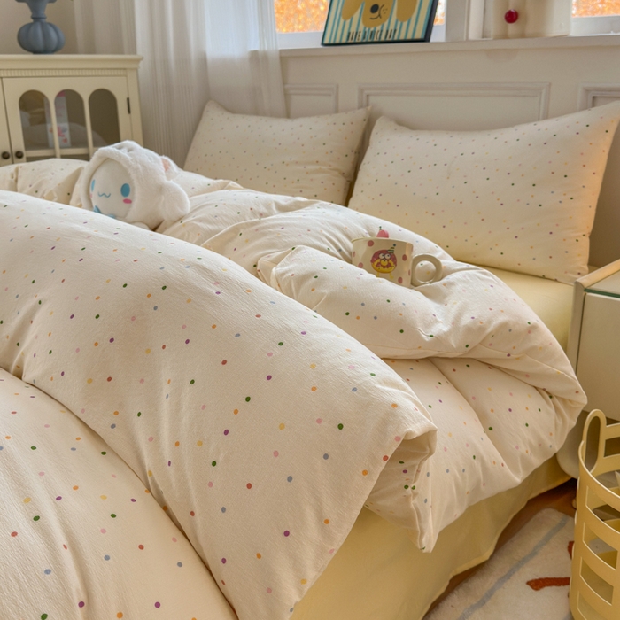 91家纺网 家纺一手货源 找家纺 （总）玉海棠家纺 2025新款云感提花双层纱印花系列四件套-场景二