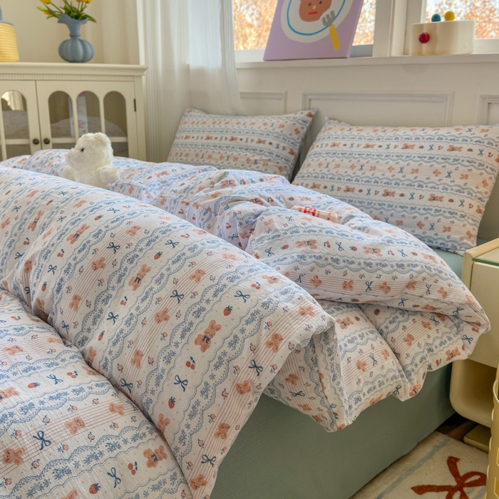 91家纺网 家纺一手货源 找家纺 （总）玉海棠家纺 2025新款云感提花双层纱印花系列四件套-场景二