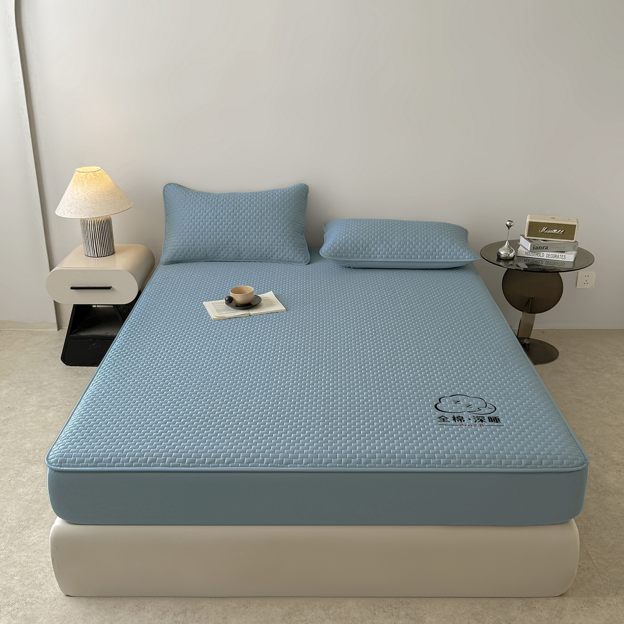 91家纺网 家纺一手货源 找家纺 居眠 2025新款莱尔-100%全棉棉花床笠 莱尔-蓝