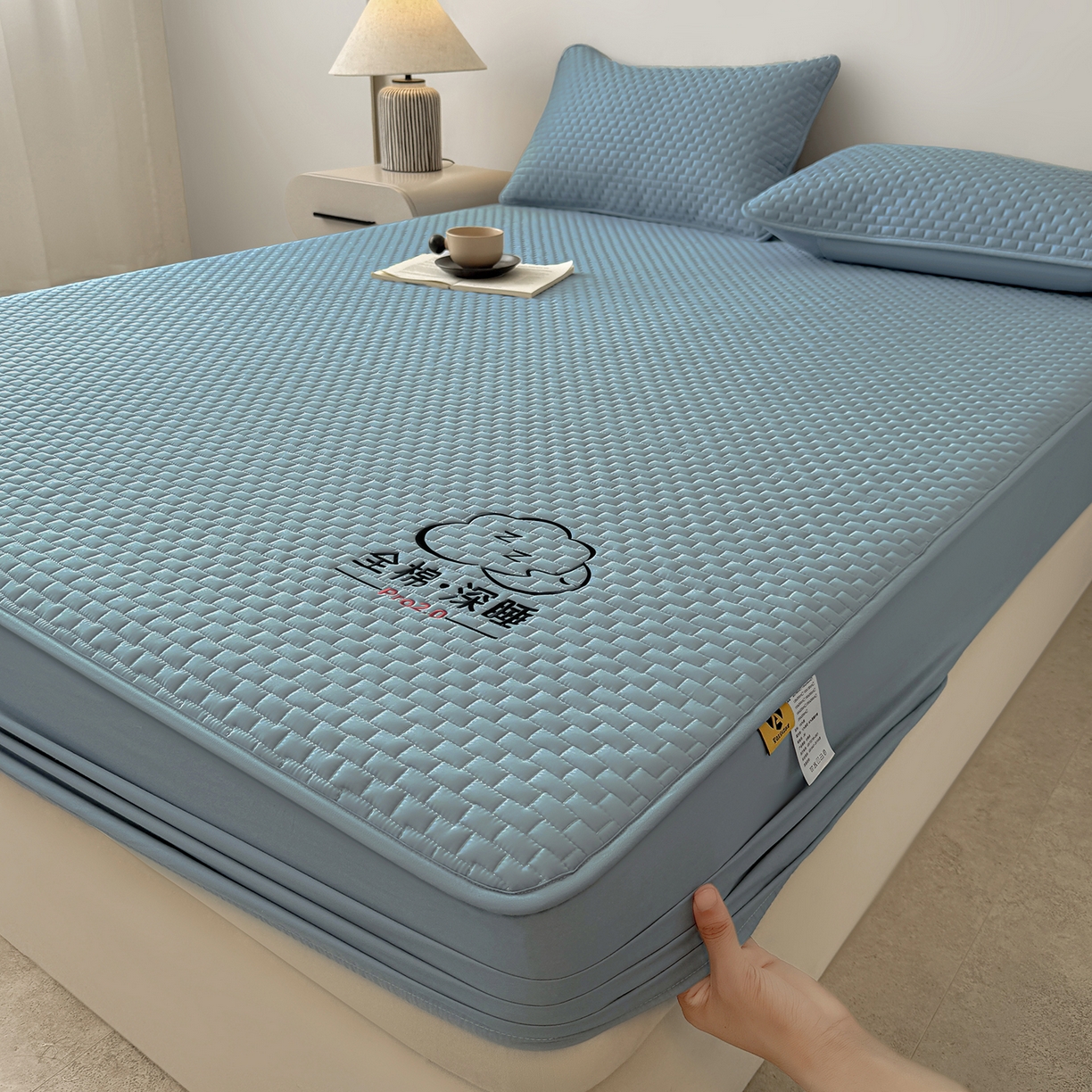 91家纺网 家纺一手货源 找家纺 居眠 2025新款莱尔-100%全棉棉花床笠 莱尔-蓝