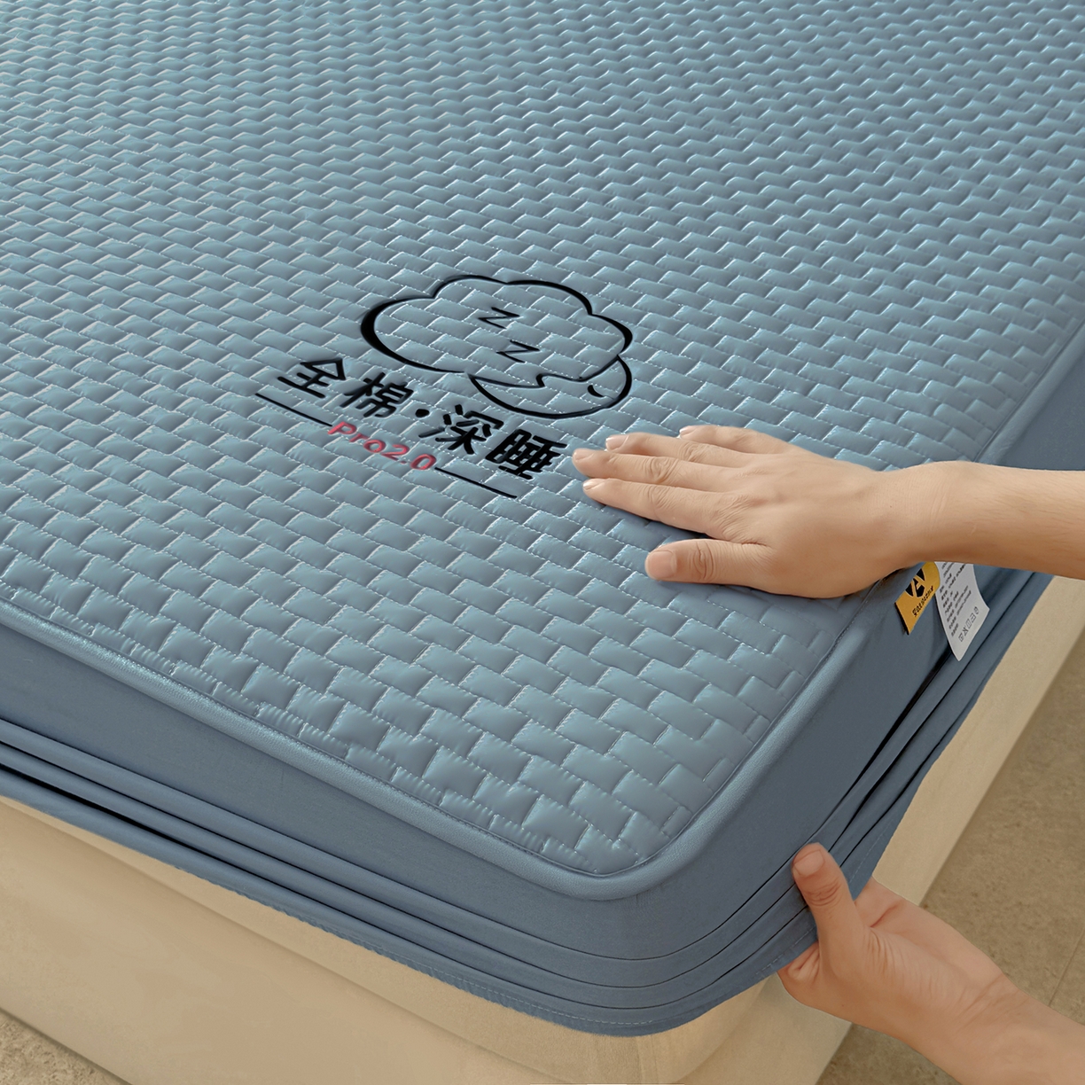 91家纺网 家纺一手货源 找家纺 居眠 2025新款莱尔-100%全棉棉花床笠 莱尔-蓝