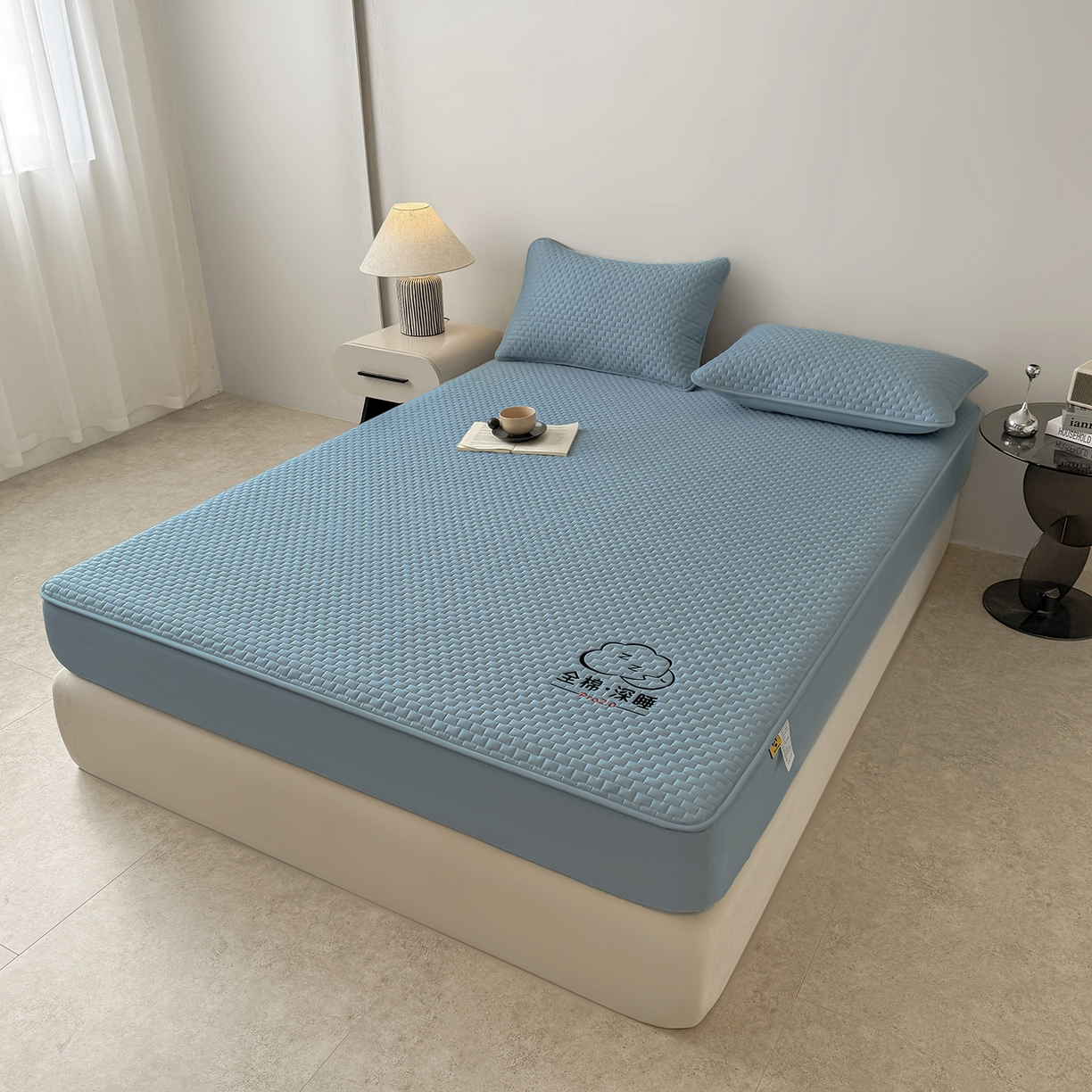 91家纺网 家纺一手货源 找家纺 居眠 2025新款莱尔-100%全棉棉花床笠 莱尔-蓝