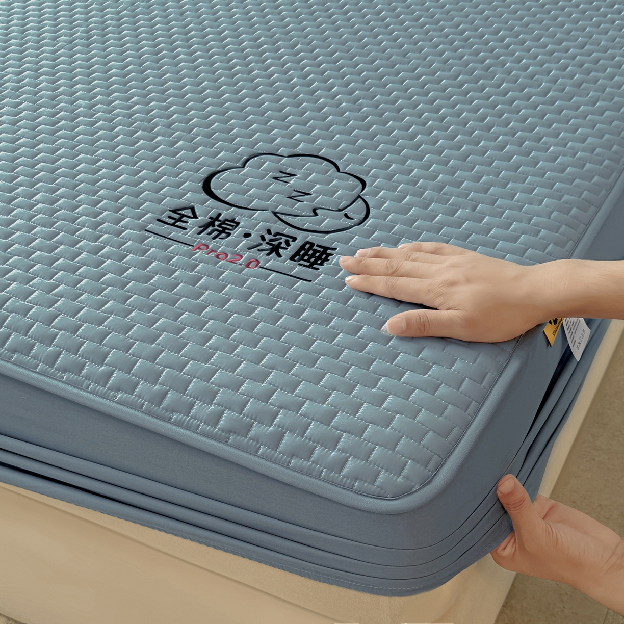 91家纺网 家纺一手货源 找家纺 居眠 2025新款莱尔-100%全棉棉花床笠 莱尔-蓝