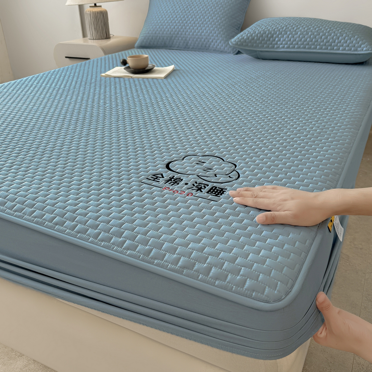 91家纺网 家纺一手货源 找家纺 居眠 2025新款莱尔-100%全棉棉花床笠 莱尔-蓝