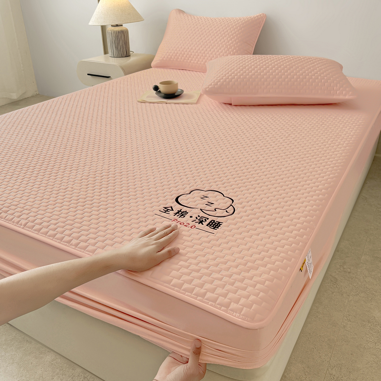 91家纺网 家纺一手货源 找家纺 居眠 2025新款莱尔-100%全棉棉花床笠 莱尔-粉