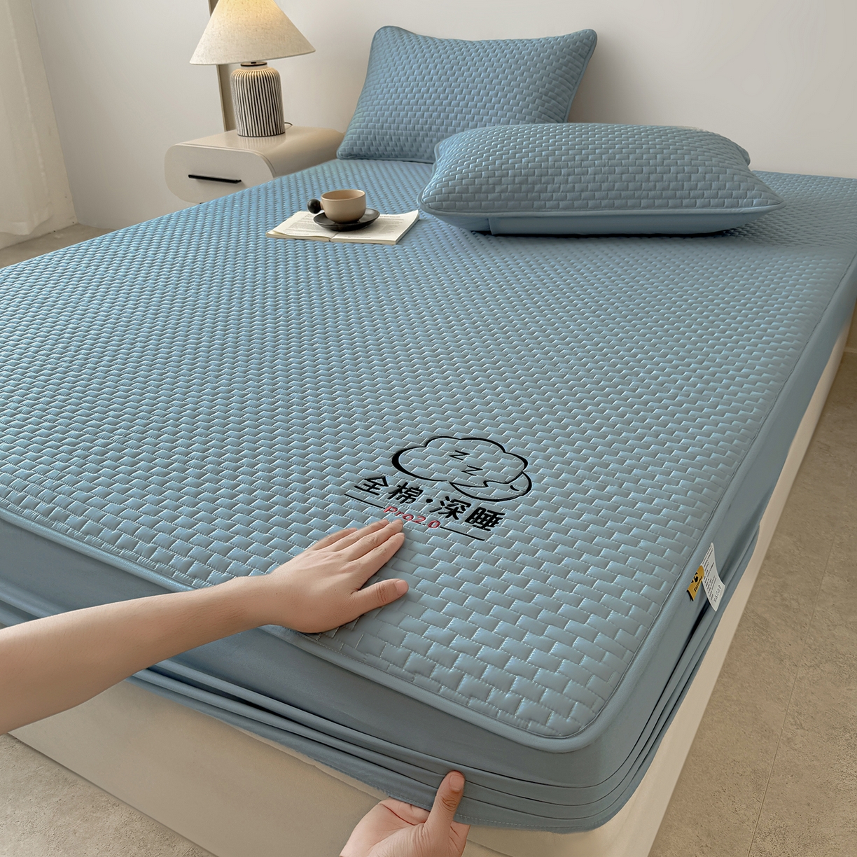 91家纺网 家纺一手货源 找家纺 居眠 2025新款莱尔-100%全棉棉花床笠 莱尔-蓝