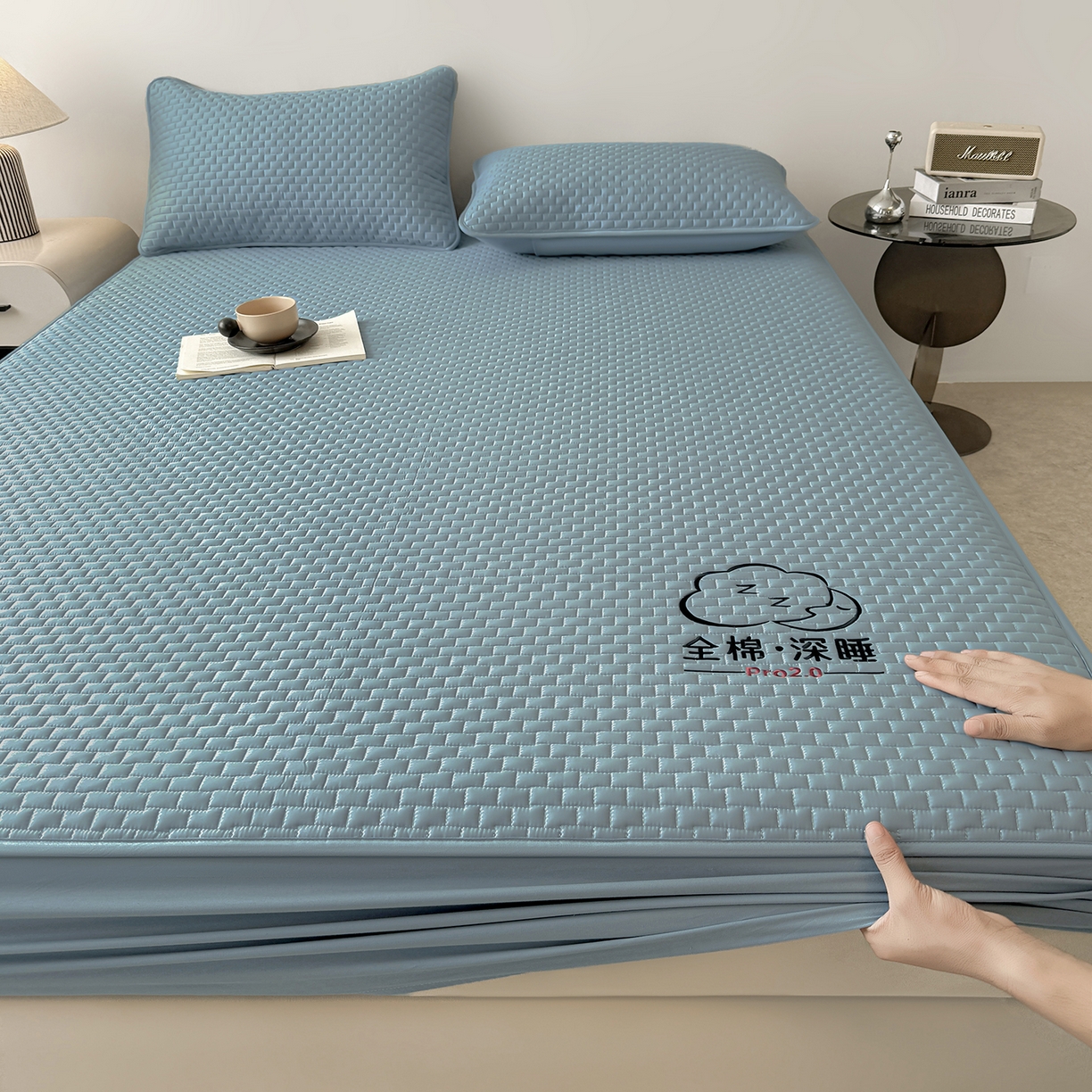 91家纺网 家纺一手货源 找家纺 居眠 2025新款莱尔-100%全棉棉花床笠 莱尔-蓝