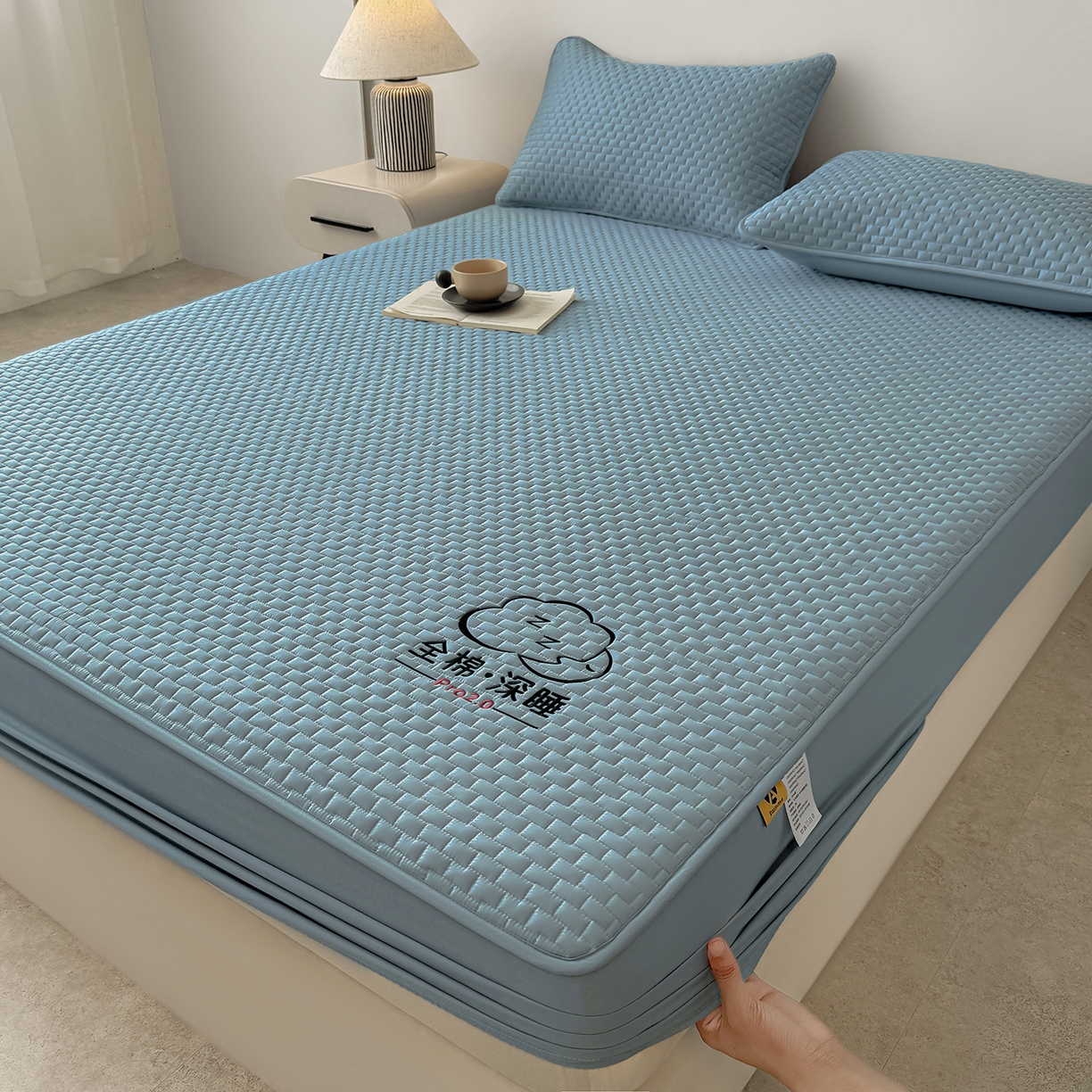 91家纺网 家纺一手货源 找家纺 居眠 2025新款莱尔-100%全棉棉花床笠 莱尔-蓝